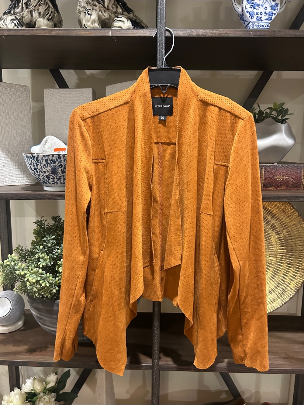 Liverpool med Open-Front Suede-Look Jacket in Rust Orange